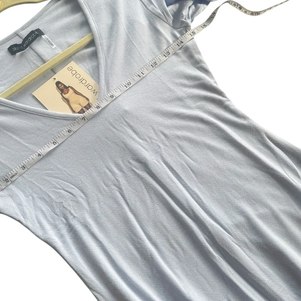 NWT Naked Wardrobe Light Blue Jumpsuit M V Neck Bodycon Full Length - Picture 6 of 9